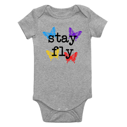 Stay Fly Butterfly Colorful Infant Baby Boys Bodysuit Grey