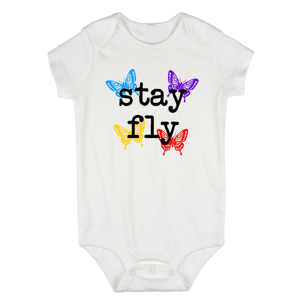 Stay Fly Butterfly Colorful Infant Baby Boys Bodysuit White
