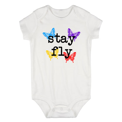 Stay Fly Butterfly Colorful Infant Baby Boys Bodysuit White