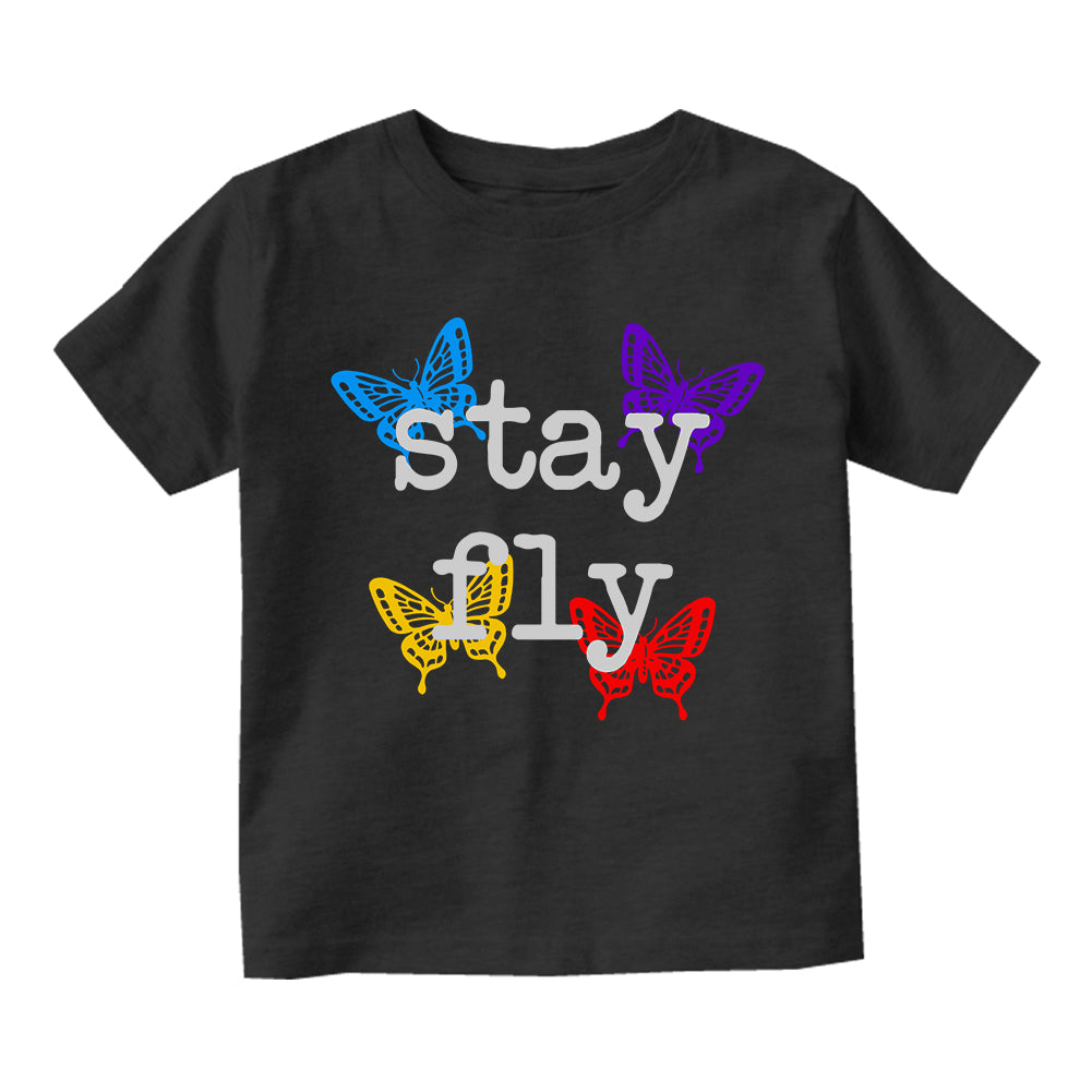 Stay Fly Butterfly Colorful Infant Baby Boys Short Sleeve T-Shirt Black