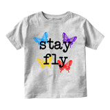 Stay Fly Butterfly Colorful Infant Baby Boys Short Sleeve T-Shirt Grey