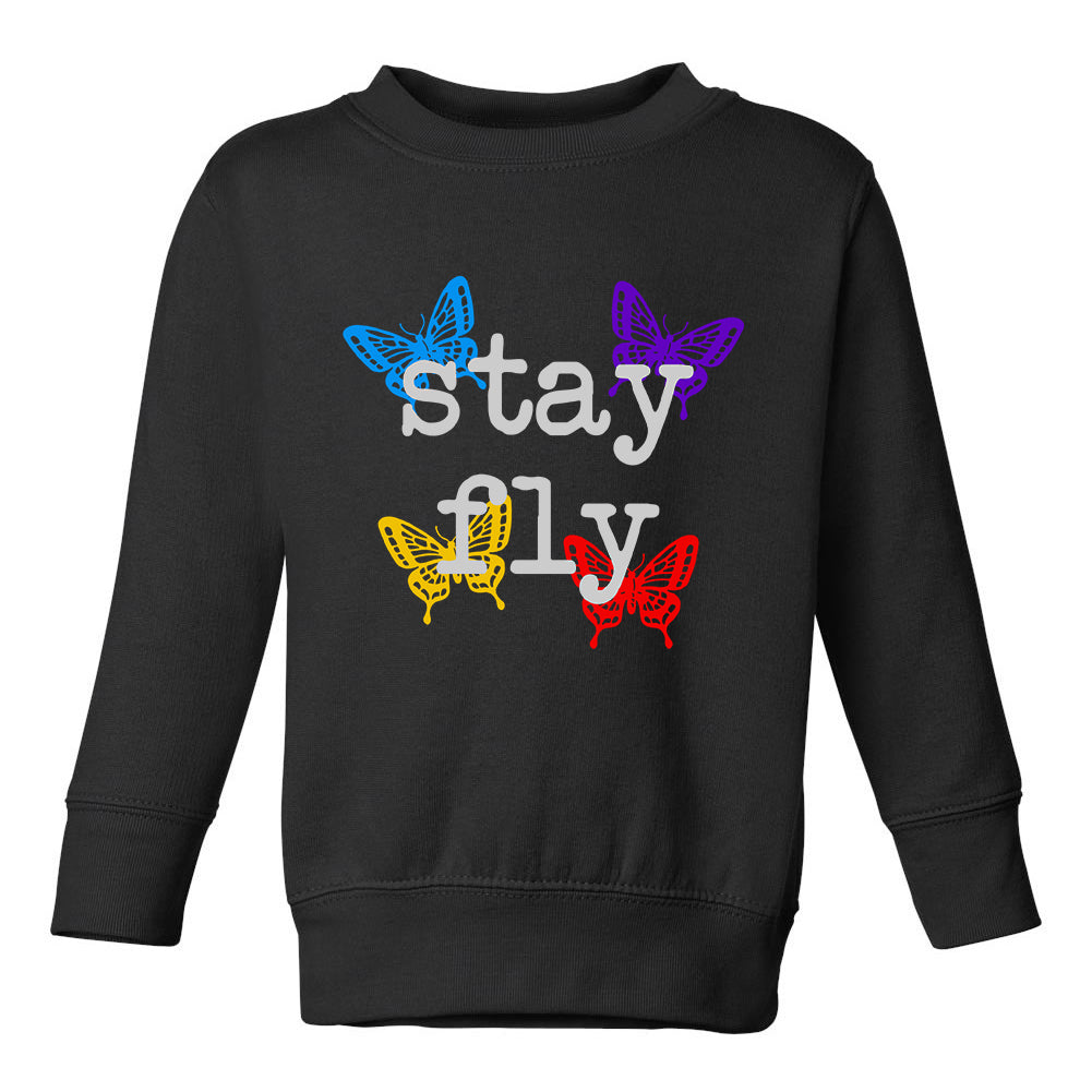 Stay Fly Butterfly Colorful Toddler Boys Crewneck Sweatshirt Black