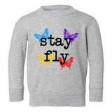 Stay Fly Butterfly Colorful Toddler Boys Crewneck Sweatshirt Grey