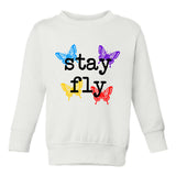 Stay Fly Butterfly Colorful Toddler Boys Crewneck Sweatshirt White