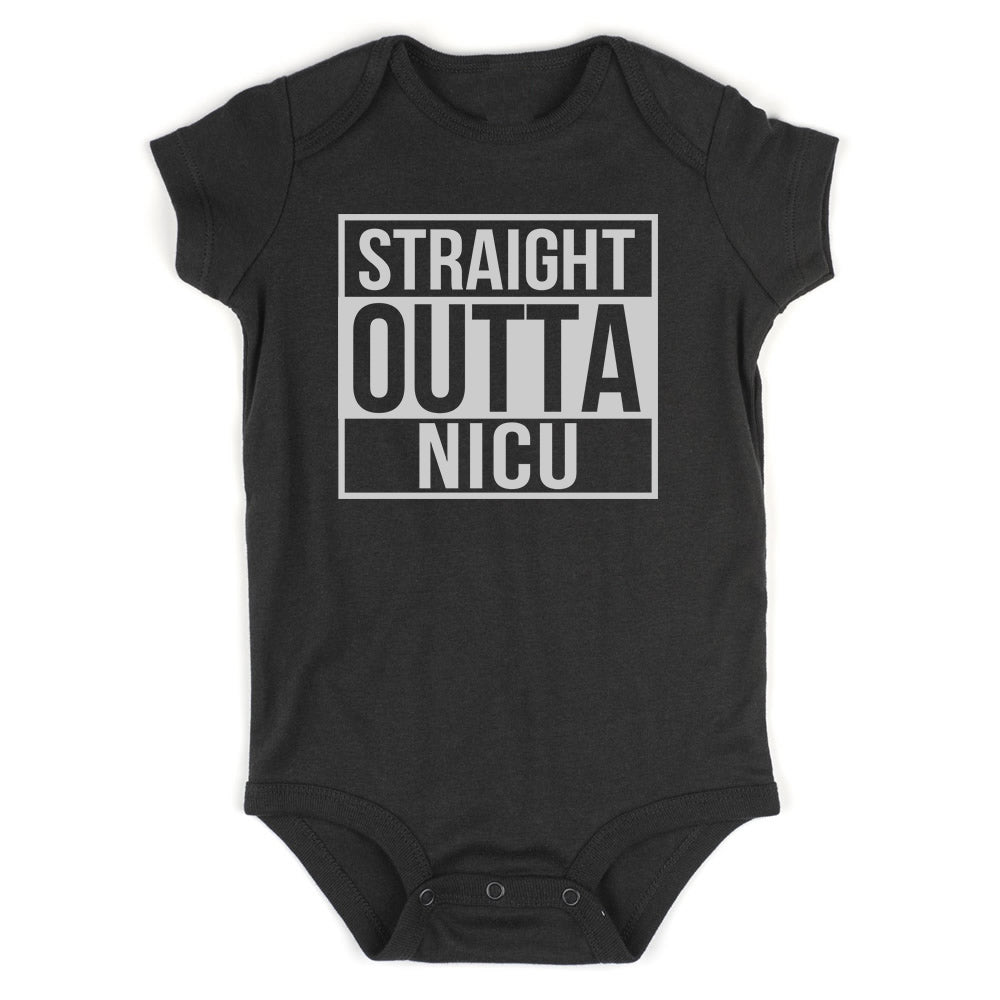 Straight Outta NICU Hospital Baby Bodysuit One Piece Black