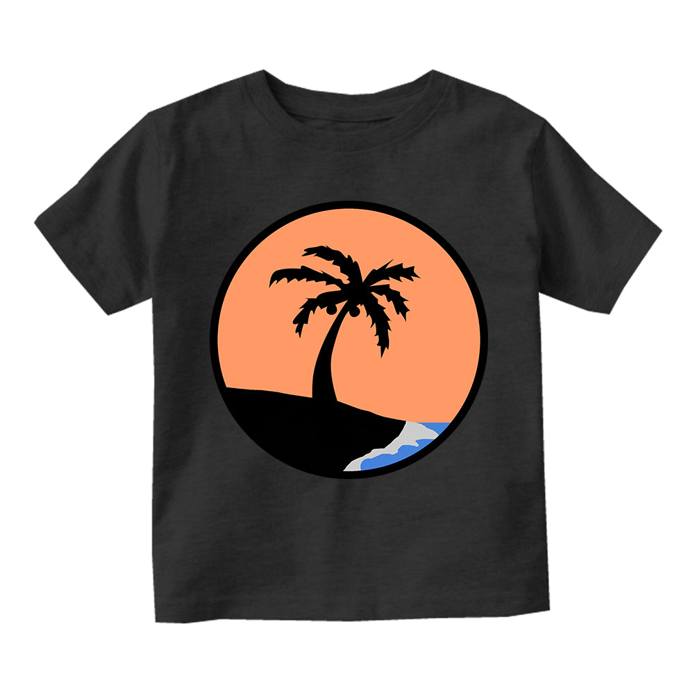 Sunset Palm Tree Infant Baby Boys Short Sleeve T-Shirt Black