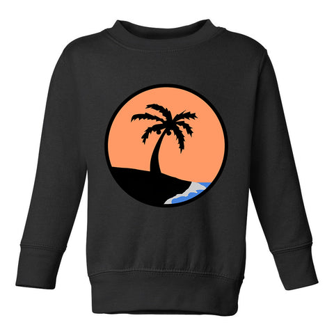 Sunset Palm Tree Toddler Boys Crewneck Sweatshirt Black