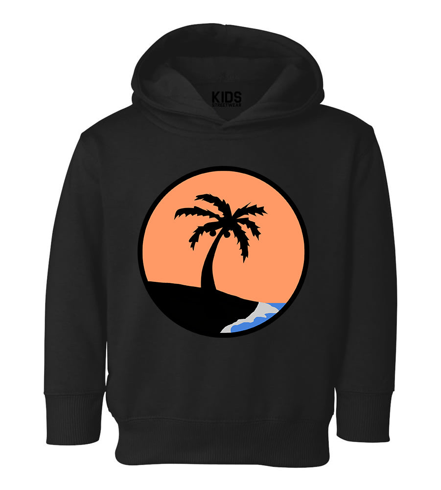 Sunset Palm Tree Toddler Boys Pullover Hoodie Black