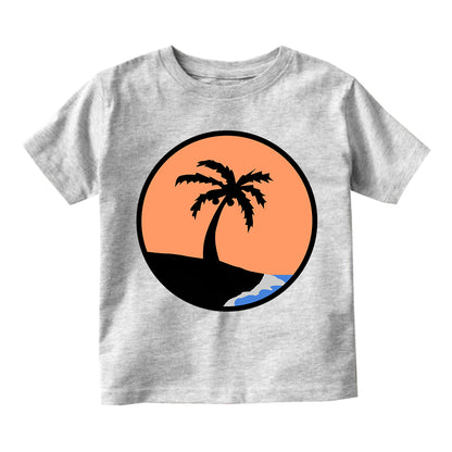 Sunset Palm Tree Toddler Boys Short Sleeve T-Shirt Grey