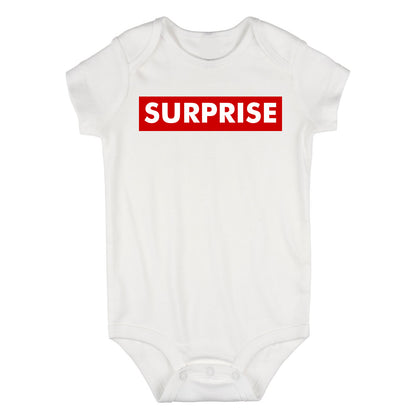 Suprise Red Box Announcement Baby Bodysuit One Piece White
