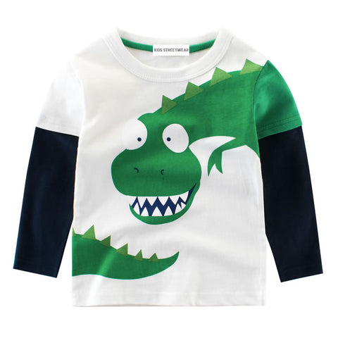 White Green Funny Dinosaur RM Toddler Boys Long Sleeve Shirt