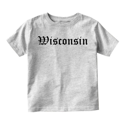 Wisconsin State Old English Infant Baby Boys Short Sleeve T-Shirt Grey