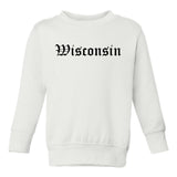 Wisconsin State Old English Toddler Boys Crewneck Sweatshirt White