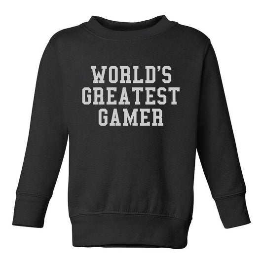 Worlds Greatest Gamer Funny Gaming Toddler Boys Crewneck Sweatshirt Black