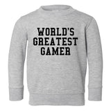 Worlds Greatest Gamer Funny Gaming Toddler Boys Crewneck Sweatshirt Grey