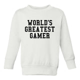 Worlds Greatest Gamer Funny Gaming Toddler Boys Crewneck Sweatshirt White