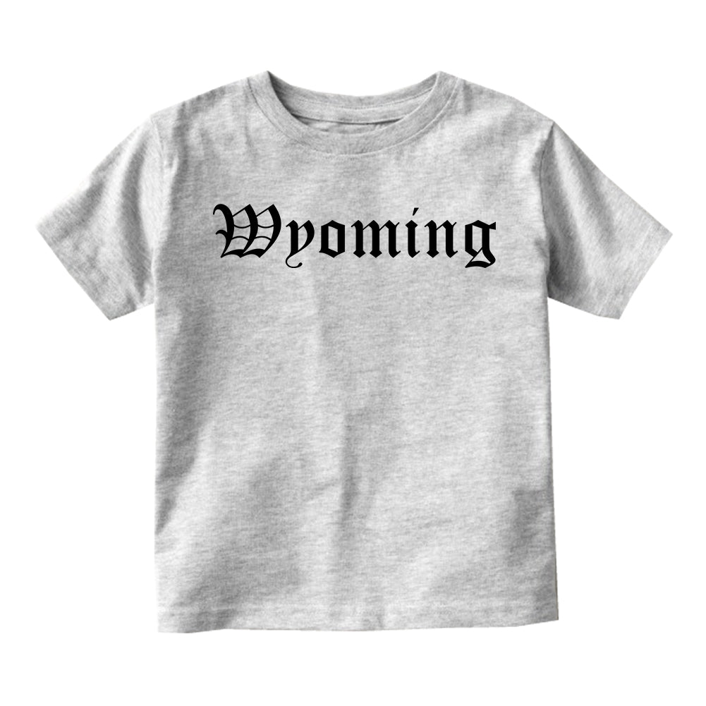 Wyoming State Old English Toddler Boys Short Sleeve T-Shirt Grey