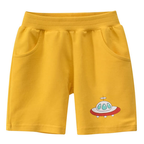 Yellow Alien Spaceship Toddler Boys Sweat Shorts