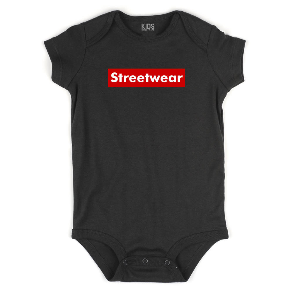 Streetwear Red Box Logo Infant Onesie Bodysuit in Black