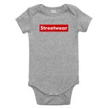 Streetwear Red Box Logo Infant Onesie Bodysuit in Grey