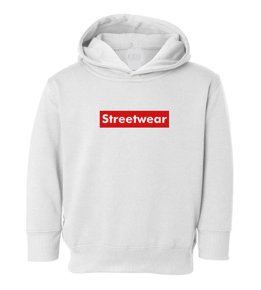 Streetwear Red Box Logo Toddler Kids Pullover Hoodie Hoody in White