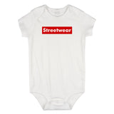 Streetwear Red Box Logo Infant Onesie Bodysuit in White