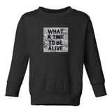 What A Time To Be Alive Toddler Kids Sweatshirt in Black